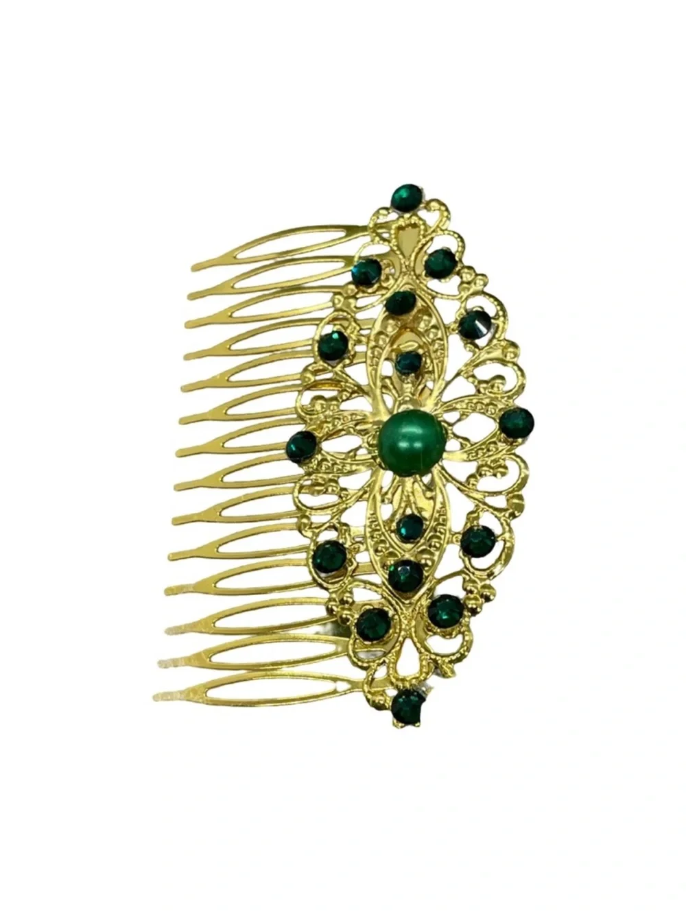 Elegant Gold and Emerald Green Crystal Pearl Hair Comb FINAL PRICE DROP